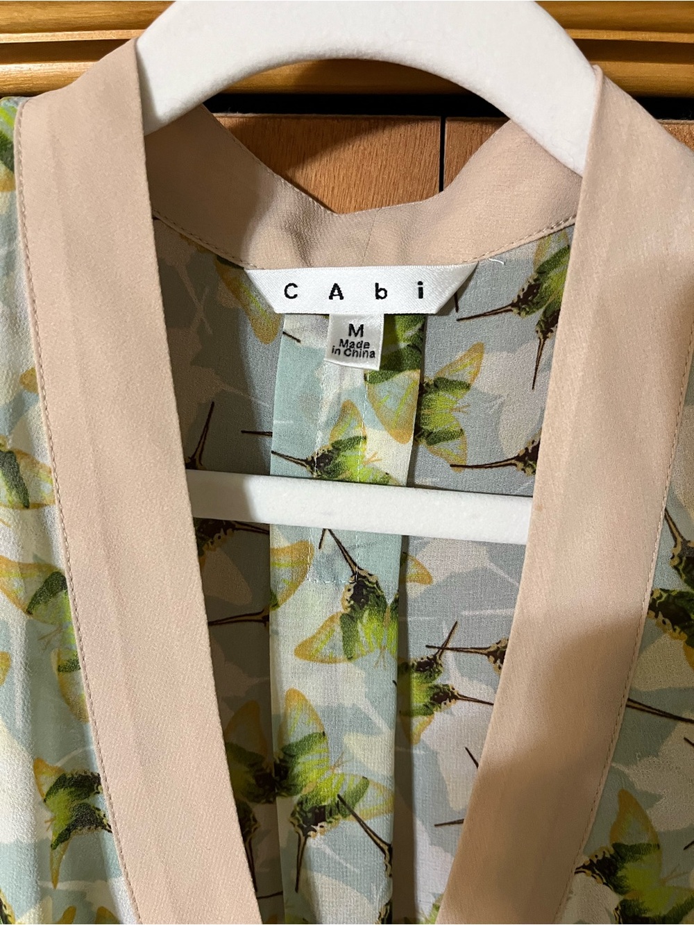 CAbi Butterfly Wrap Blouse in Light Blue, Green and Cream - Picture 3 of 3